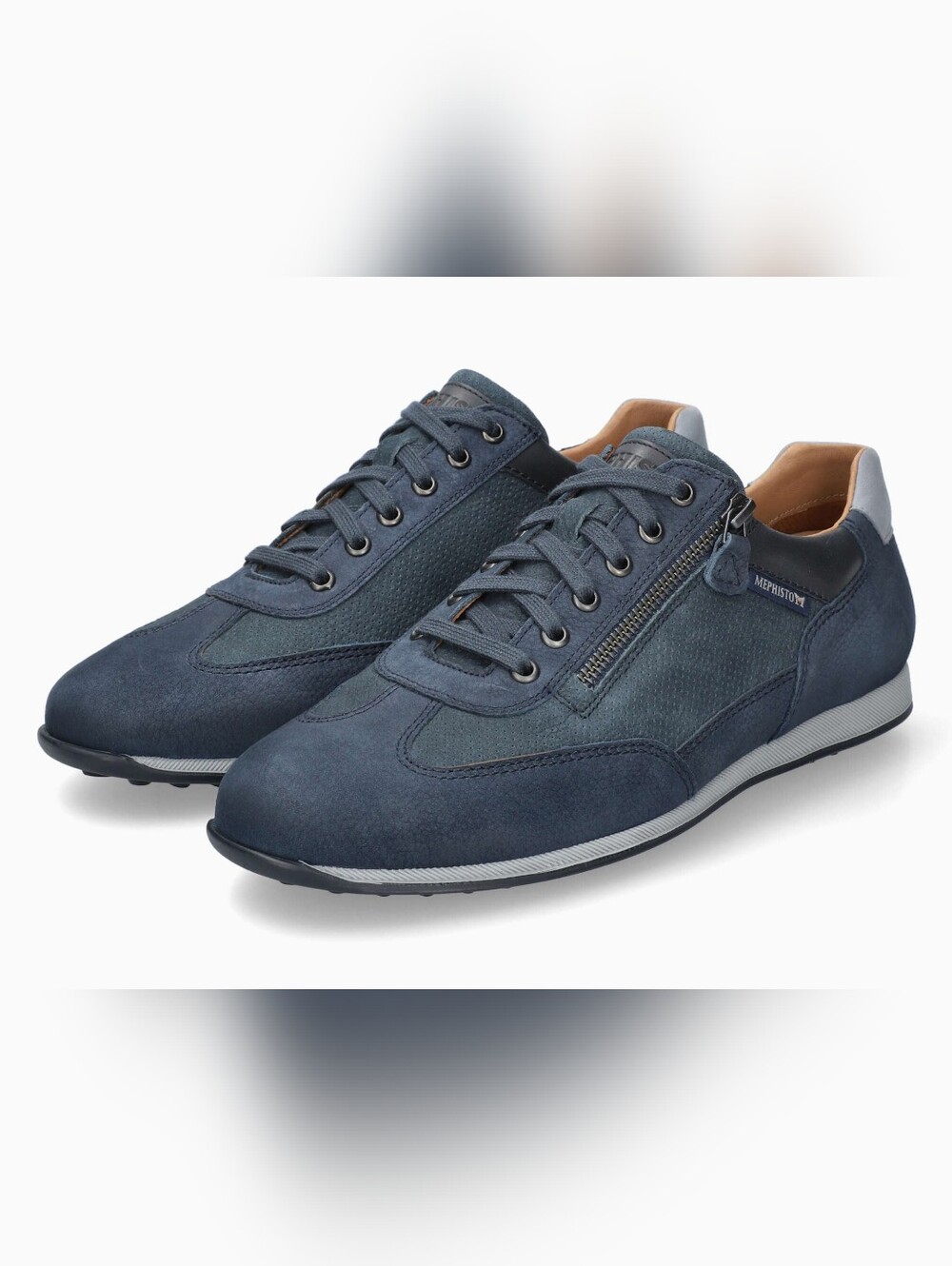 MEPHISTO LEON Men Shoes Blue Suede Leather Size 10 Laces Zipper Made In Portugal